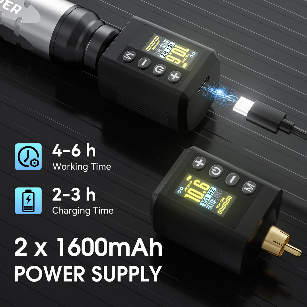 PFARRER Wireless Tattoo Kit with 2 Batteries & Digital Display