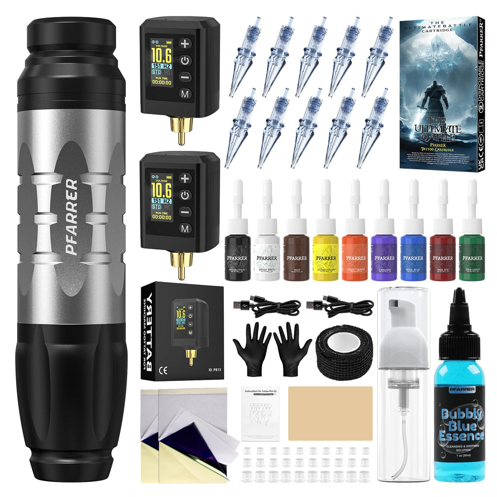 PFARRER Wireless Tattoo Kit with 2 Batteries & Digital Display