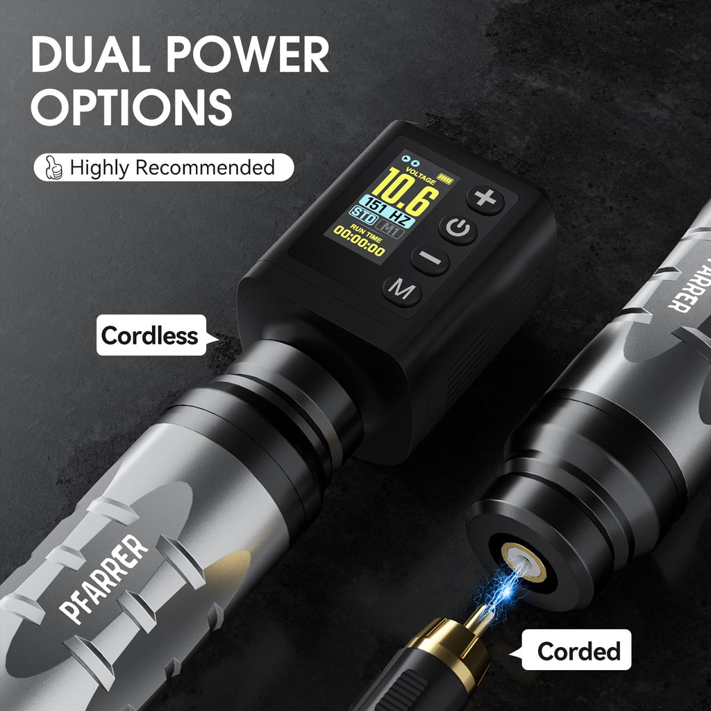 PFARRER Wireless Tattoo Kit with 2 Batteries & Digital Display