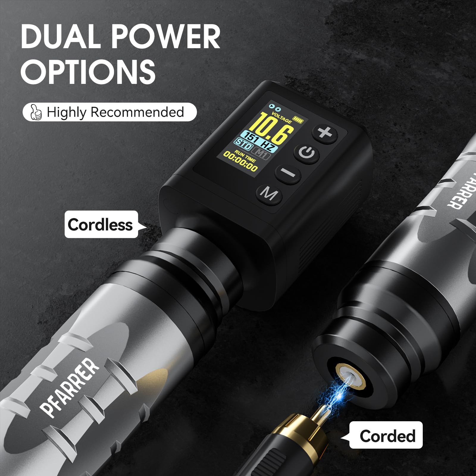 PFARRER Wireless Tattoo Kit with 2 Batteries & Digital Display