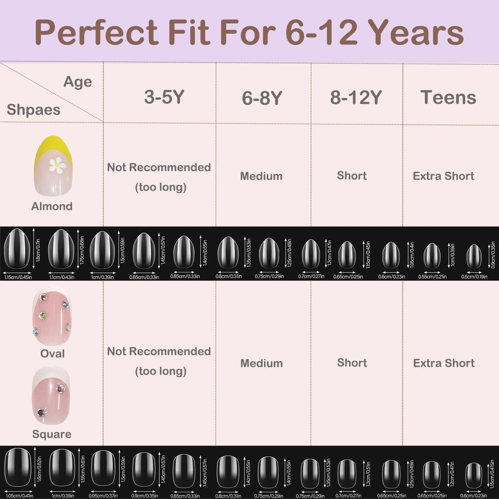 PGELXON Kids Press On Nails – 24pc French Tip Kit for Girls 6-12 with 3D Rhinestones