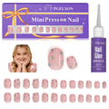 PGELXON Kids Press On Nails – 24pc French Tip Kit for Girls 6-12 with 3D Rhinestones