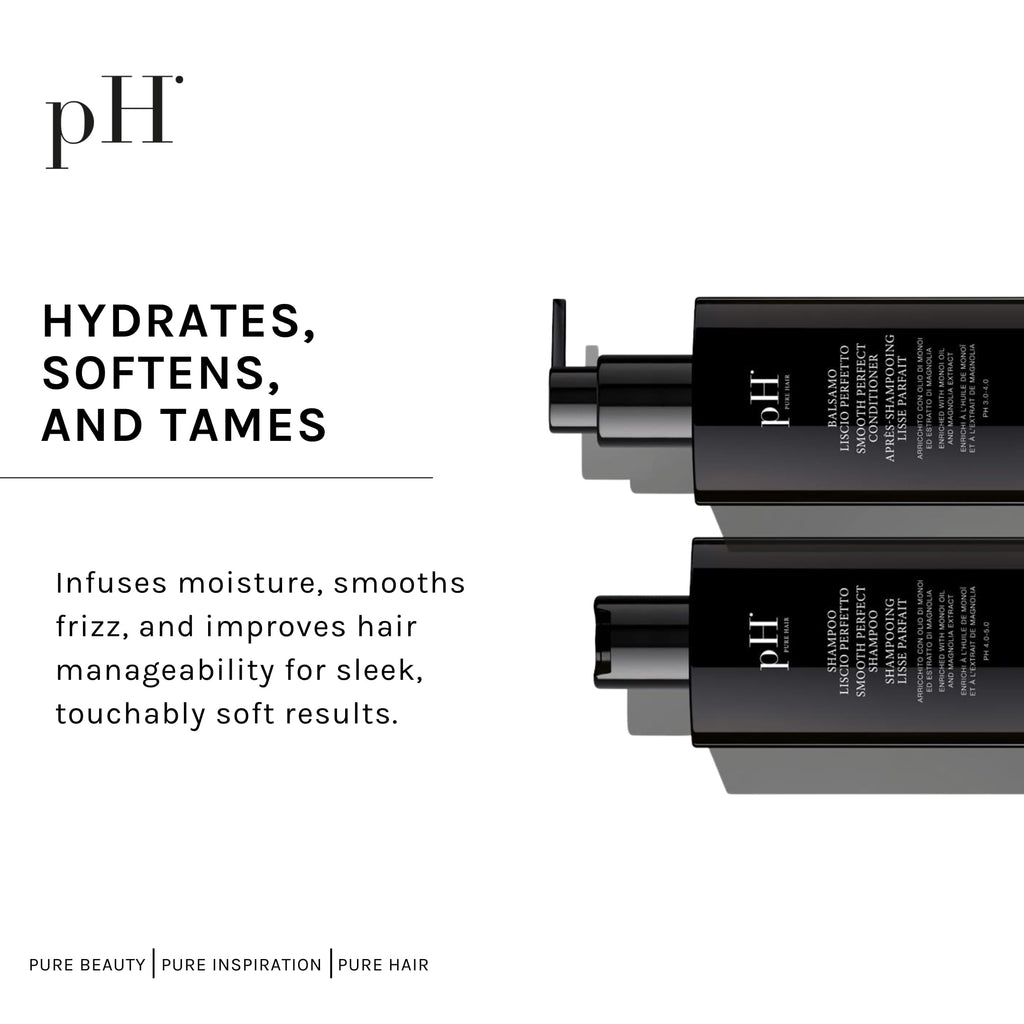pH PURE HAIR Smoothing Duo – Sulfate-Free Anti-Frizz Shampoo & Conditioner for Dry & Curly Hair