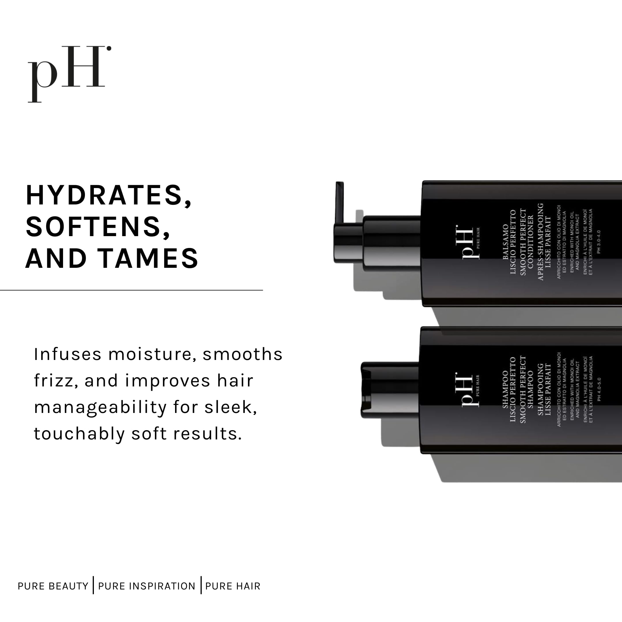 pH PURE HAIR Smoothing Duo – Sulfate-Free Anti-Frizz Shampoo & Conditioner for Dry & Curly Hair