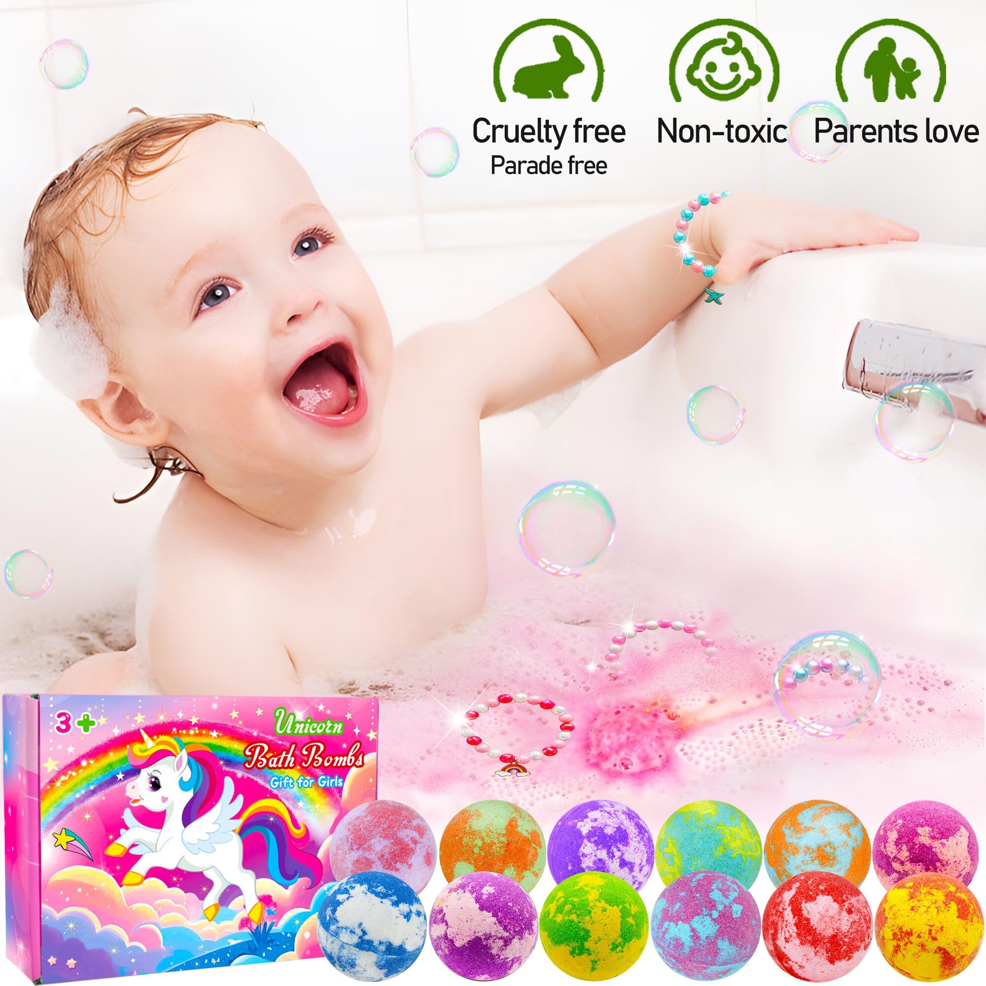 Phaorui Unicorn Bath Bombs for Kids – Surprise Bracelet Inside Gift Set for Girls