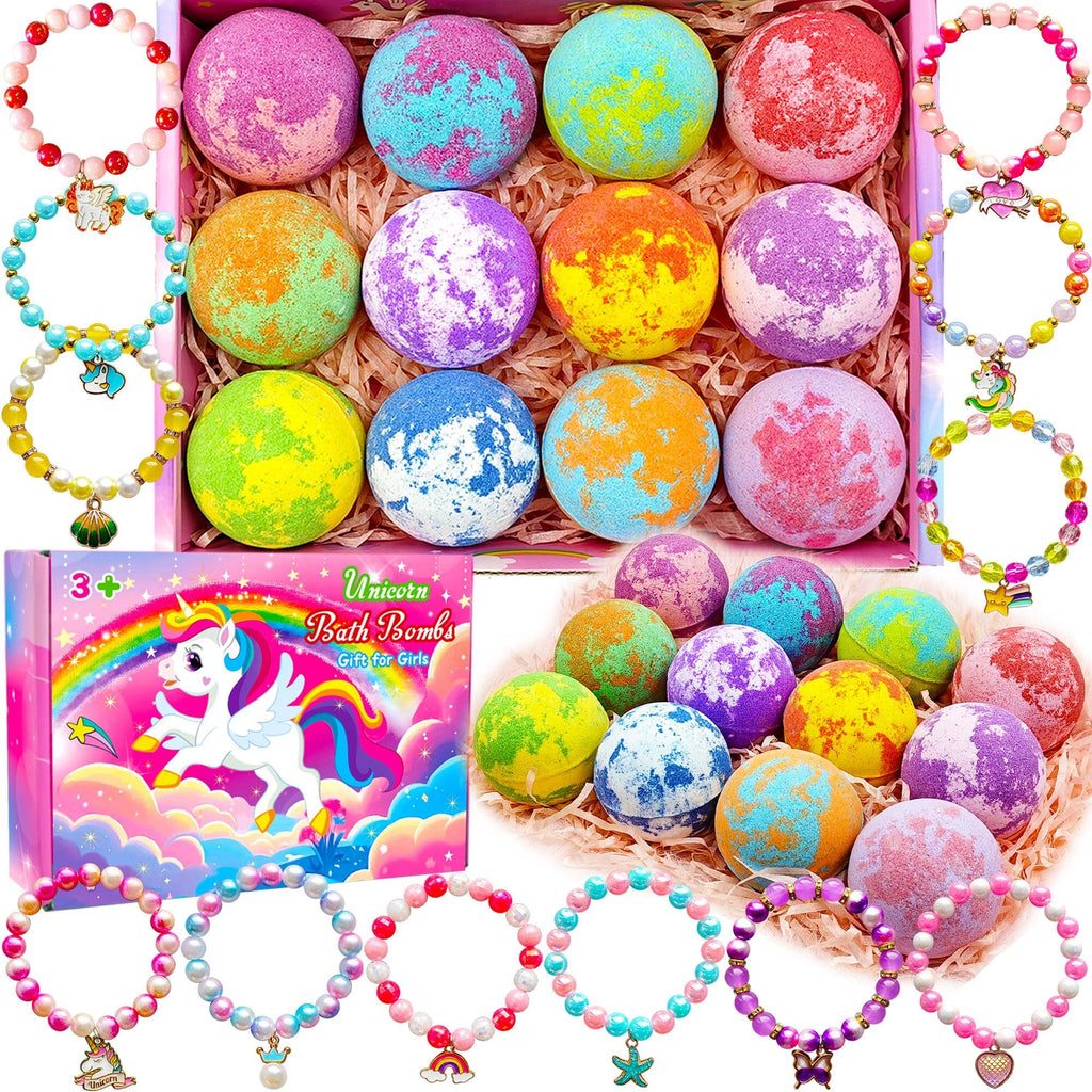 Phaorui Unicorn Bath Bombs for Kids – Surprise Bracelet Inside Gift Set for Girls