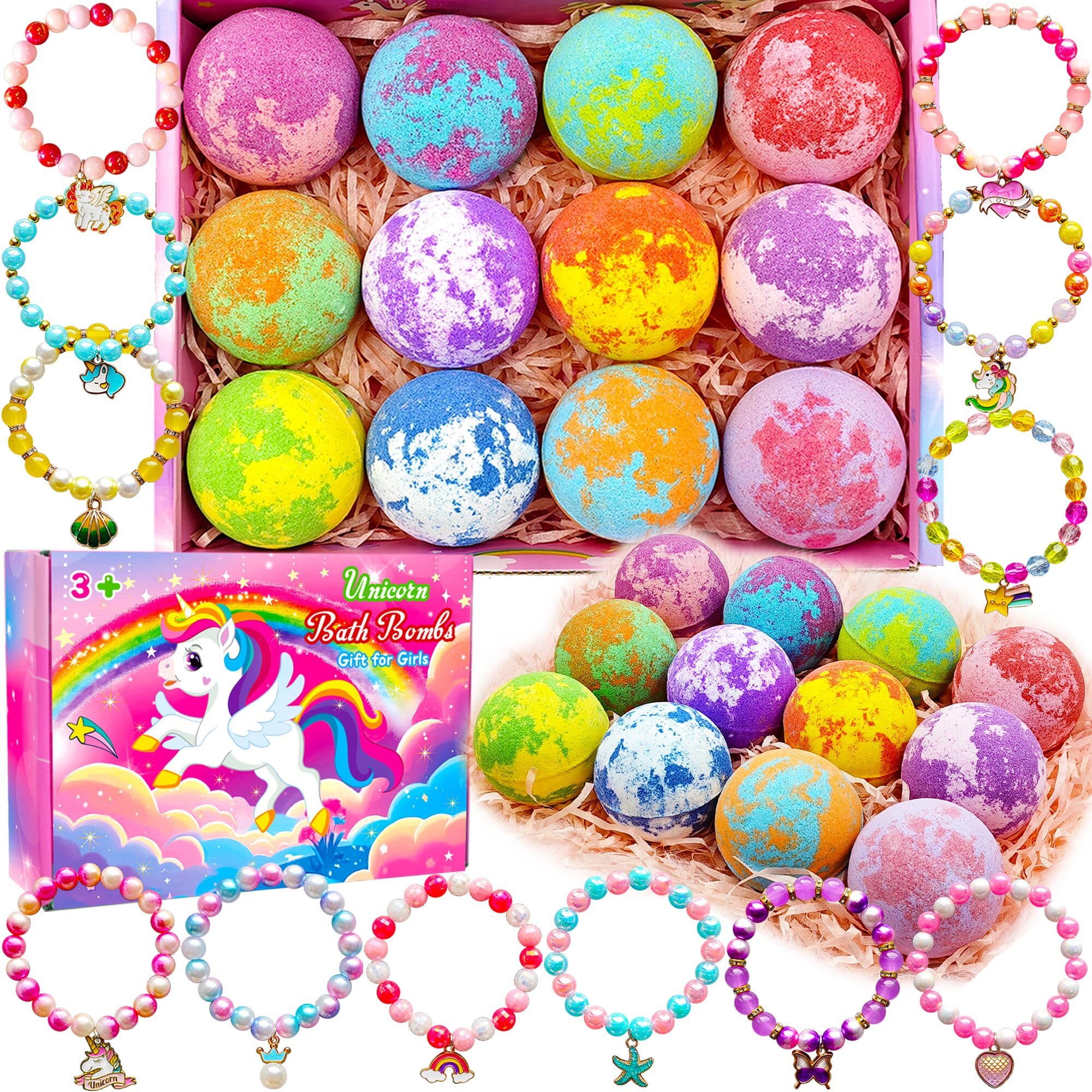 Phaorui Unicorn Bath Bombs for Kids – Surprise Bracelet Inside Gift Set for Girls