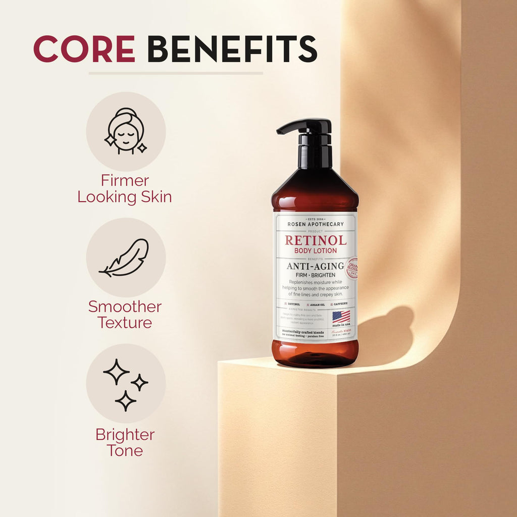 PHARM TO TABLE Rosen Apothecary Anti-Aging Retinol Body Lotion – Firm Skin, Brighten Tone, 480ml