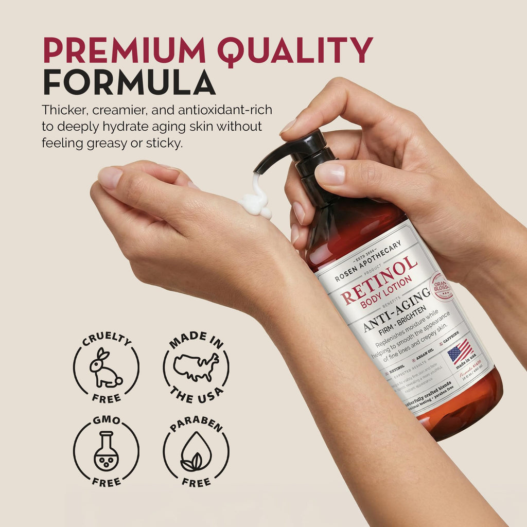 PHARM TO TABLE Rosen Apothecary Anti-Aging Retinol Body Lotion – Firm Skin, Brighten Tone, 480ml
