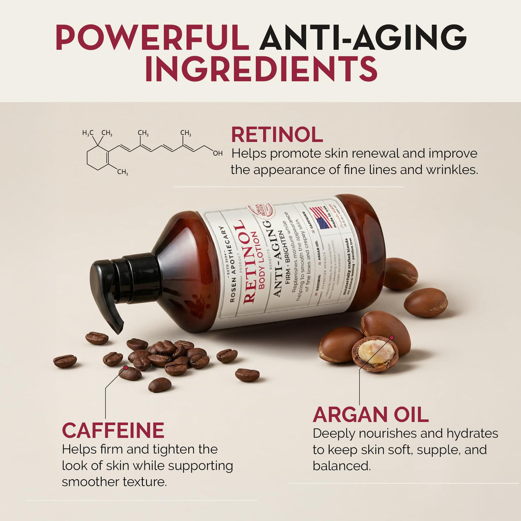 PHARM TO TABLE Rosen Apothecary Anti-Aging Retinol Body Lotion – Firm Skin, Brighten Tone, 480ml