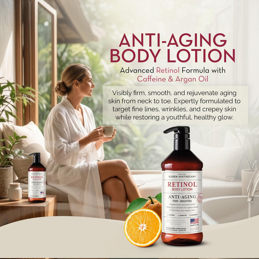PHARM TO TABLE Rosen Apothecary Anti-Aging Retinol Body Lotion – Firm Skin, Brighten Tone, 480ml