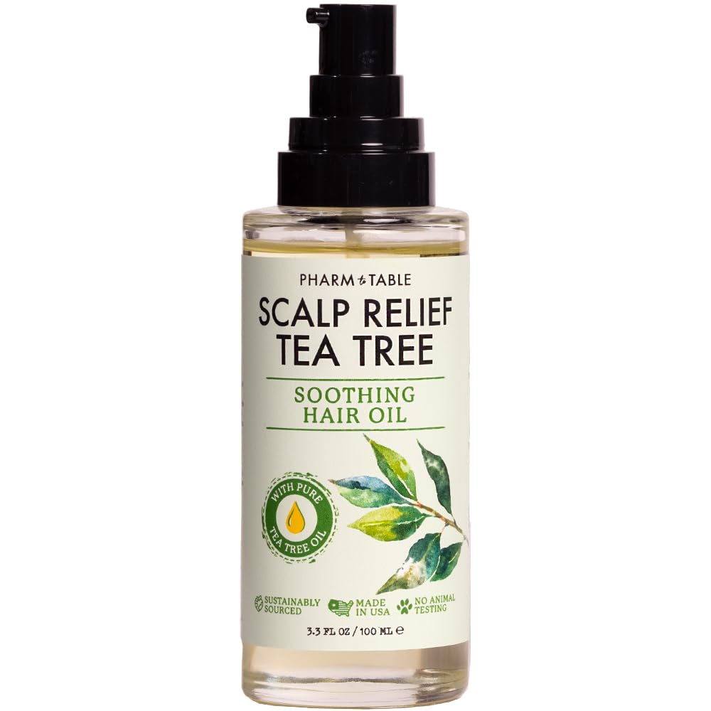 PHARM TO TABLE Tea Tree Hair Oil for Itchy Scalp – 100ml with Tea Tree, Mint, Vitamin E & Jojoba