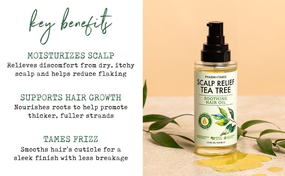 PHARM TO TABLE Tea Tree Hair Oil for Itchy Scalp – 100ml with Tea Tree, Mint, Vitamin E & Jojoba