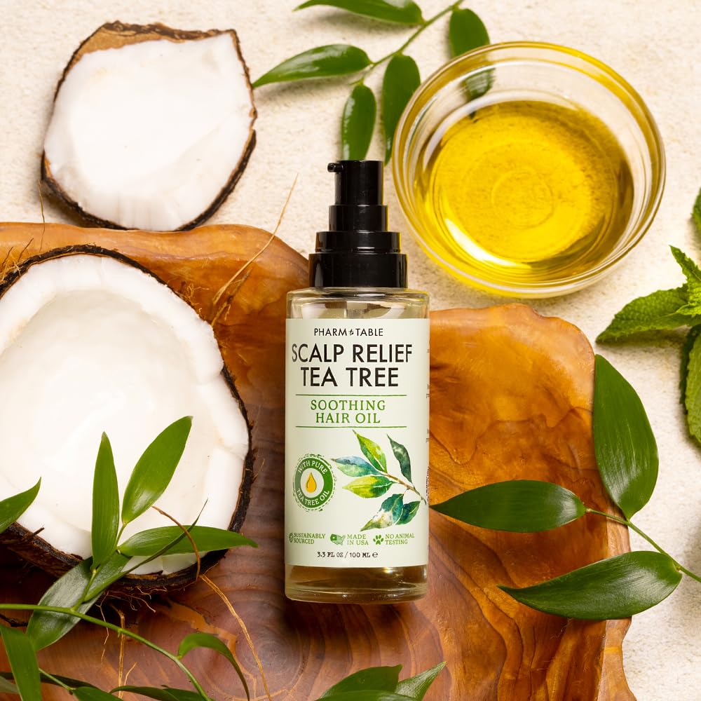 PHARM TO TABLE Tea Tree Hair Oil for Itchy Scalp – 100ml with Tea Tree, Mint, Vitamin E & Jojoba