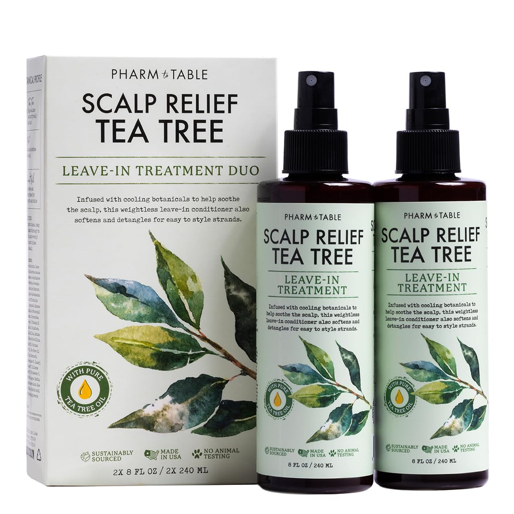 PHARM TO TABLE Leave-In Conditioner Spray | Tea Tree Scalp Treatment (2 Pack) – Anti-Dandruff & Hydration