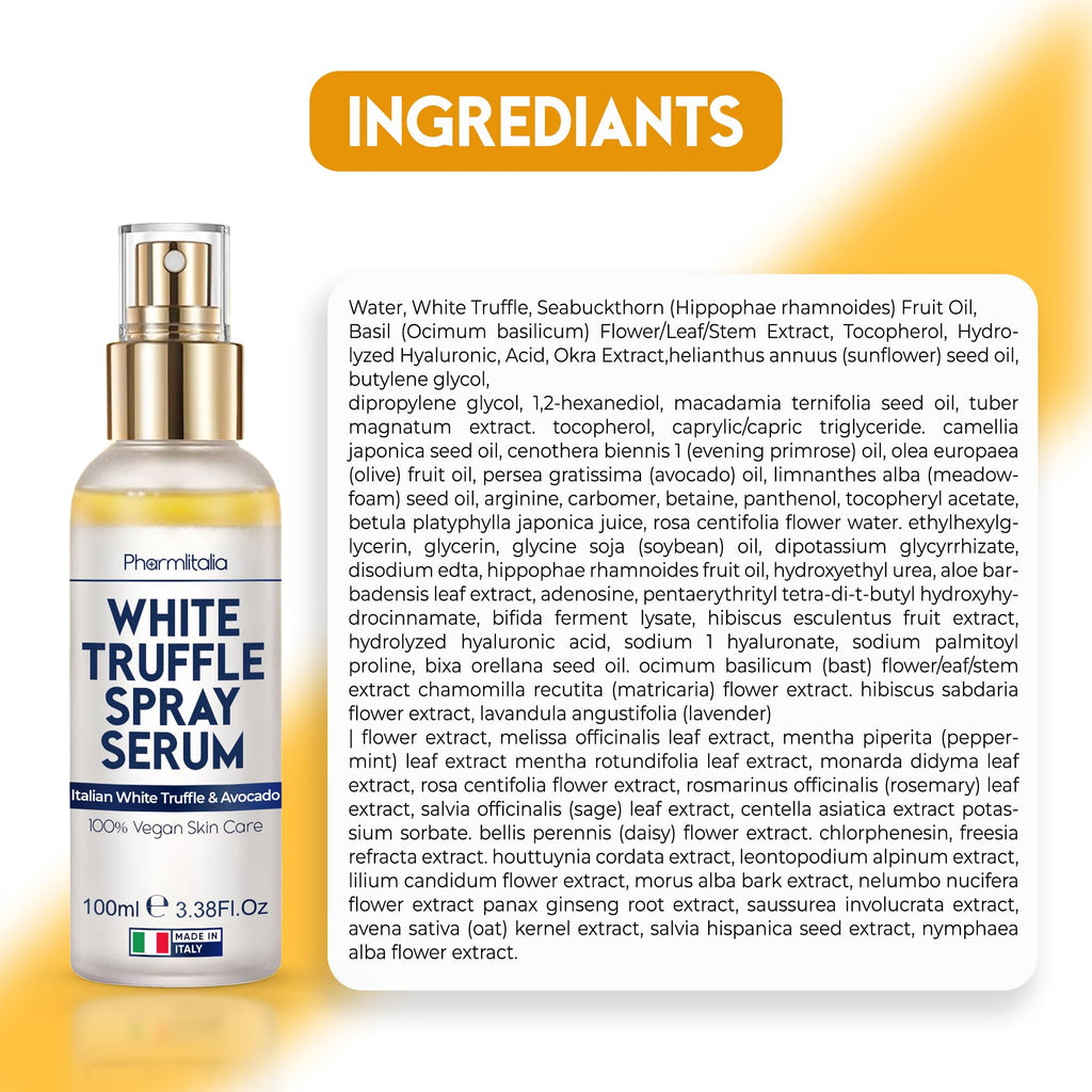 Pharmlitalia Italian White Truffle Spray Serum – Vegan Face Mist, Hydrating Avocado & White Truffles (3.38 fl oz)