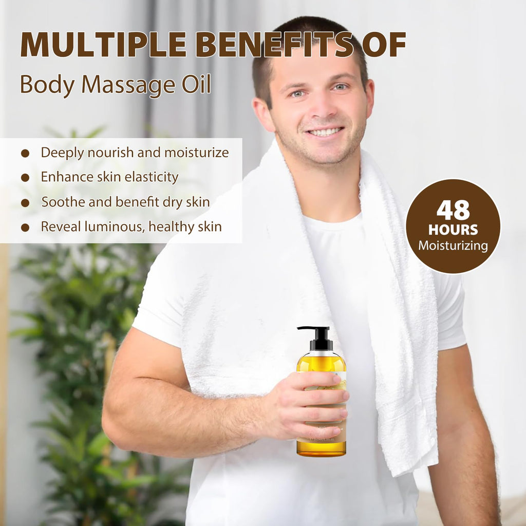 PHATOIL Sandalwood Body Oil for Men – Ginger, Ylang Ylang, Cinnamon | 260ml