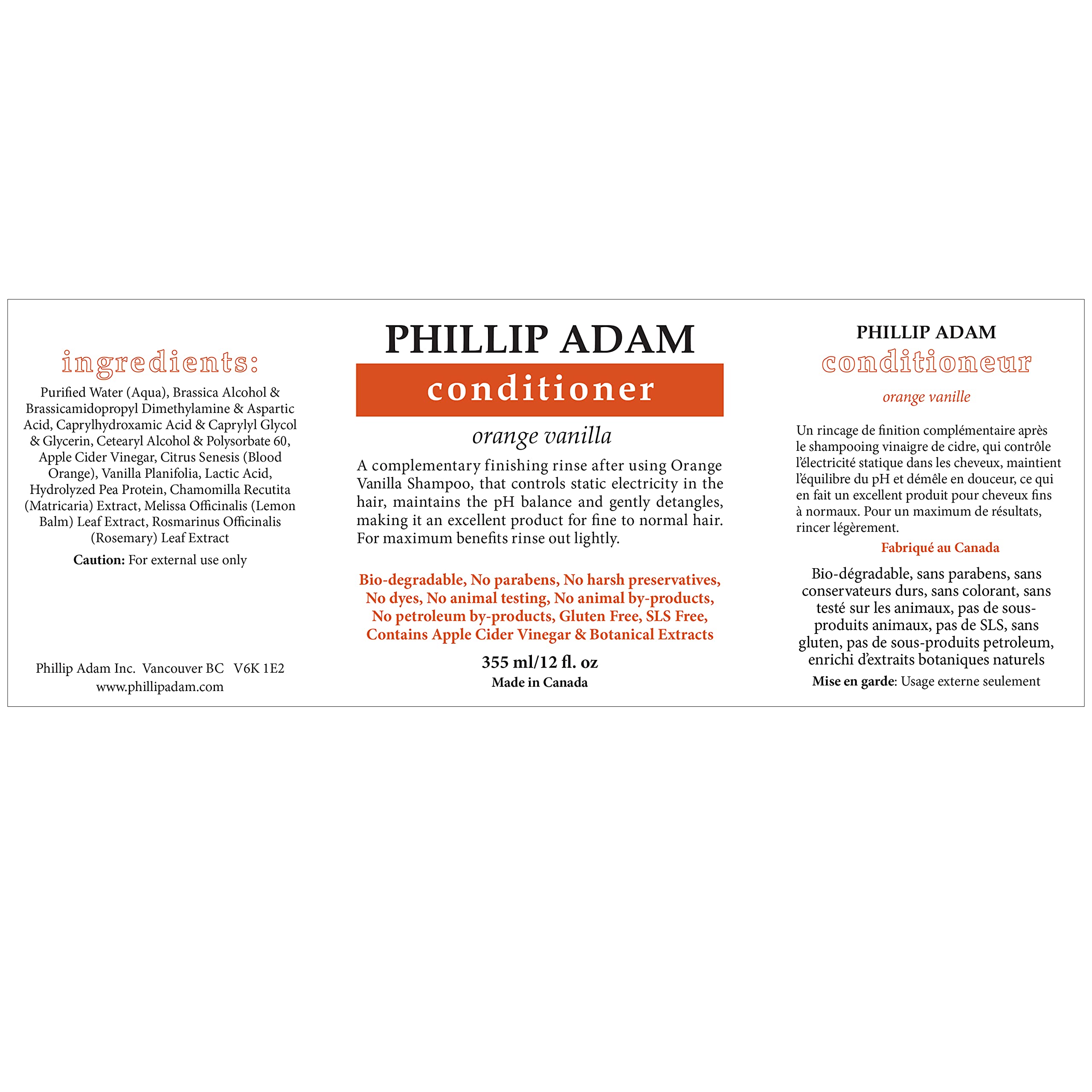 Phillip Adam Orange Vanilla Conditioner - Smooth, Shiny Hair - Color-Safe, No Harsh Chemicals