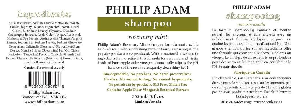 Phillip Adam Rosemary Mint Shampoo – All Hair Types, Gentle, Sulfate-Free & Paraben-Free – 12 oz
