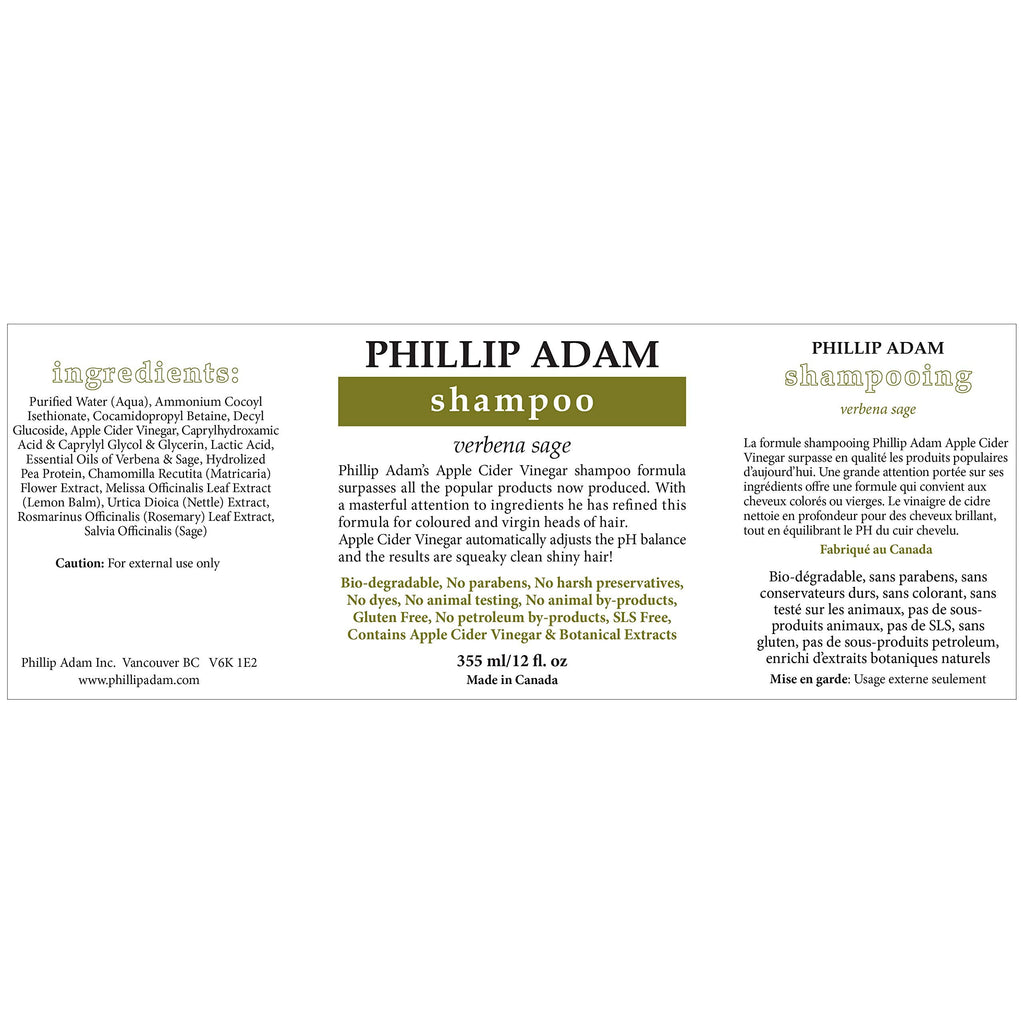 Phillip Adam Verbena Sage Shampoo – Sulfate Free, Paraben Free, All Hair Types, 12 Fl Oz