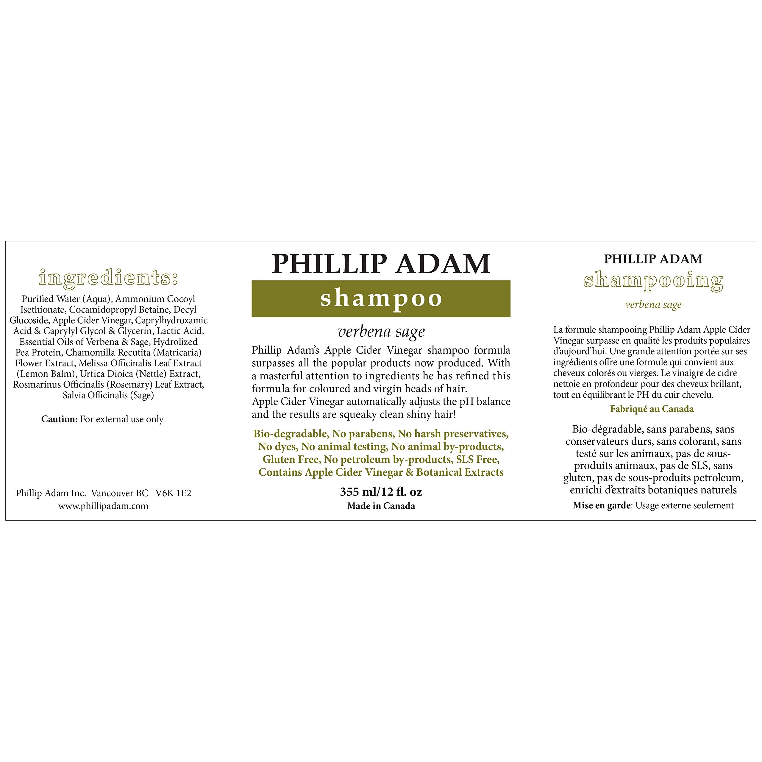 Phillip Adam Verbena Sage Shampoo – Sulfate Free, Paraben Free, All Hair Types, 12 Fl Oz