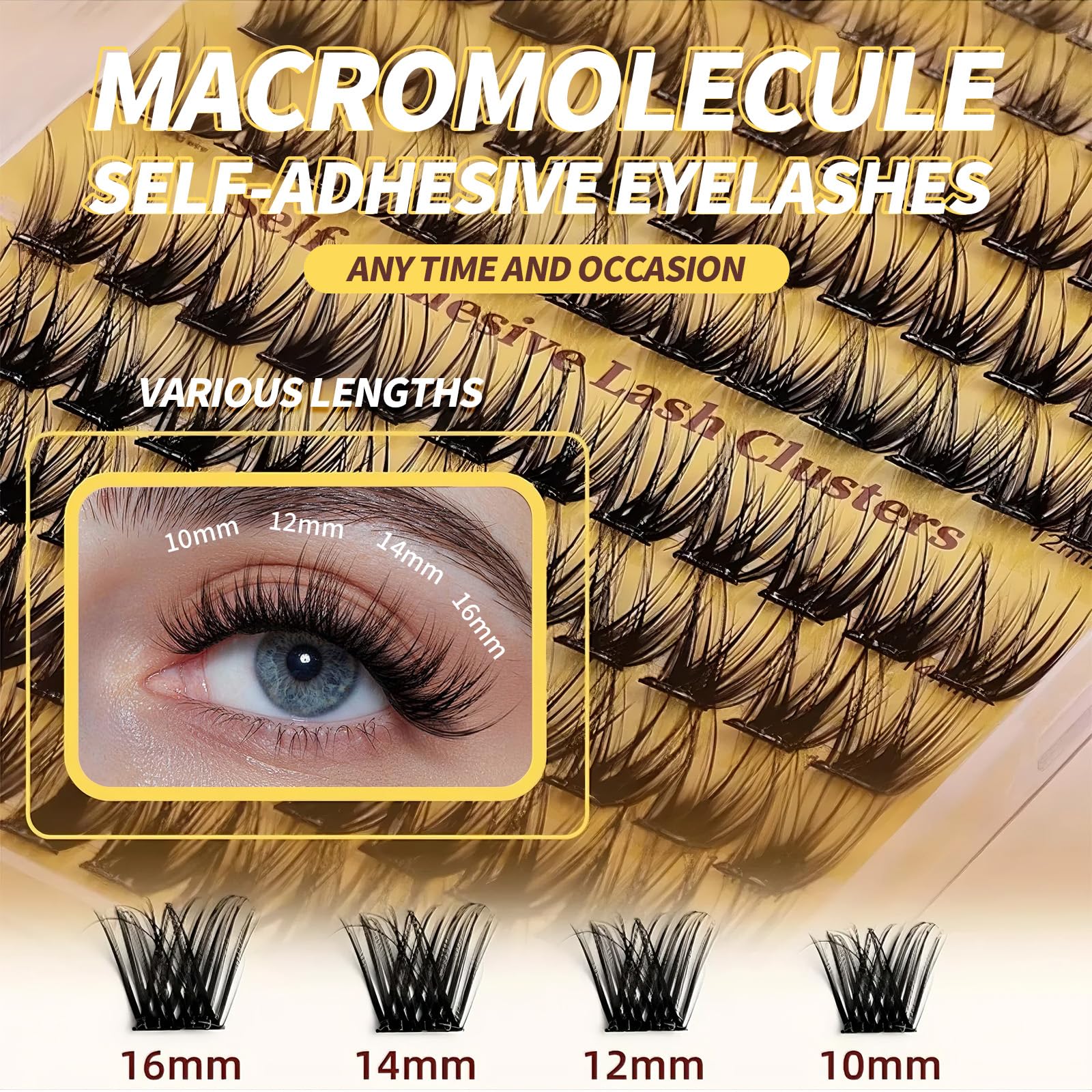 PHIXBEAR Self Adhesive Eyelashes – 120pcs No Glue Needed, Reusable 10–16mm Wispy Clusters