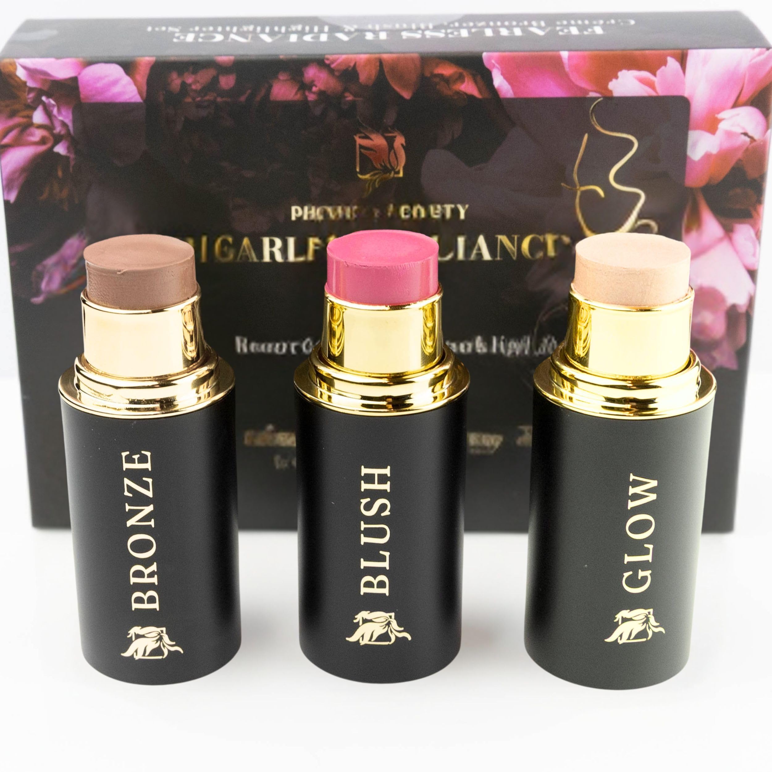 Phoenix Beauty Contour Trio: Cream Blush, Bronzer & Highlighter | Hydrating Buildable Formula | Twilight Gift Set