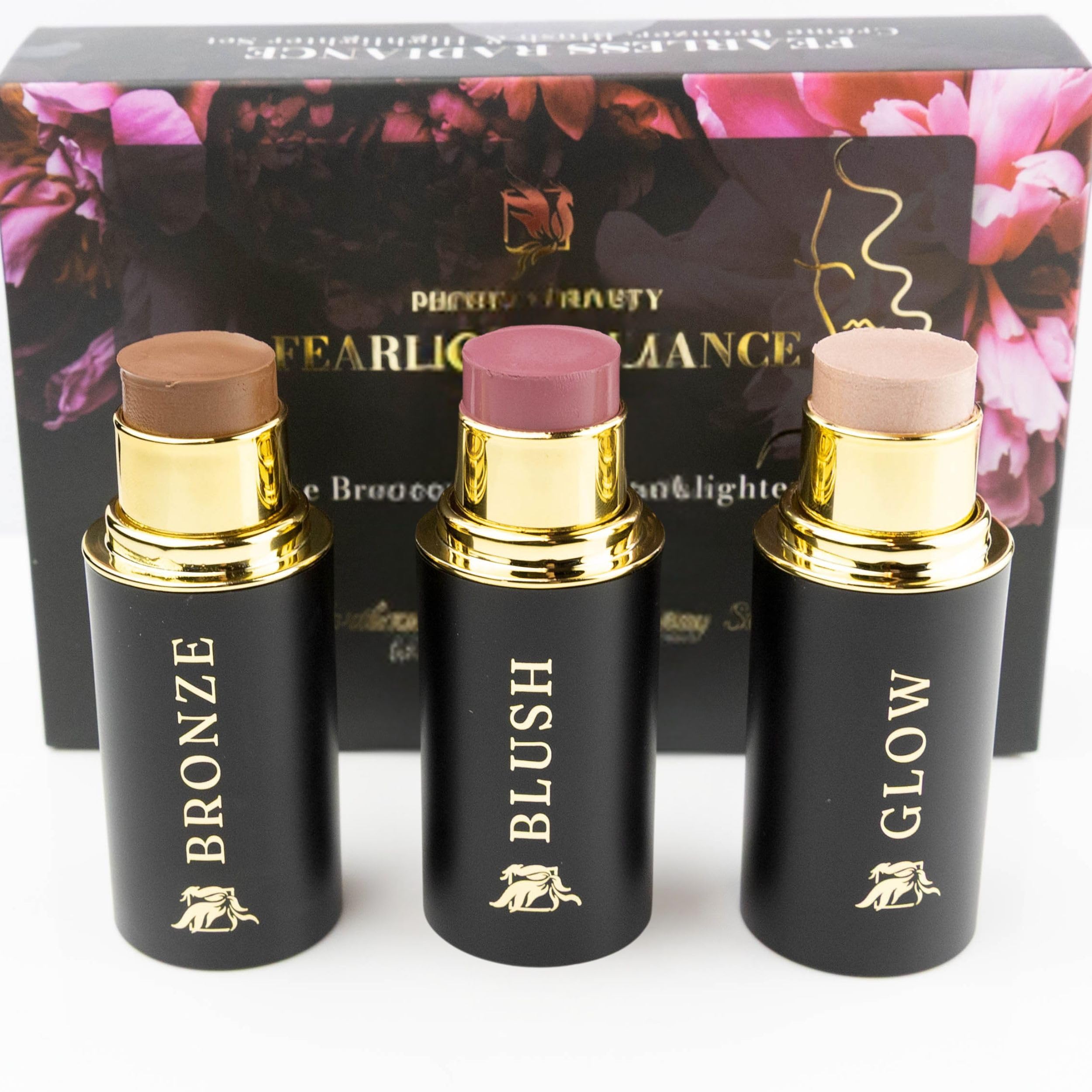 Phoenix Beauty Cream Contour Stick Set – Enchanted Gift Trio (Blush, Bronzer & Highlighter) | Hydrating, Buildable, High-Pigment Makeup
