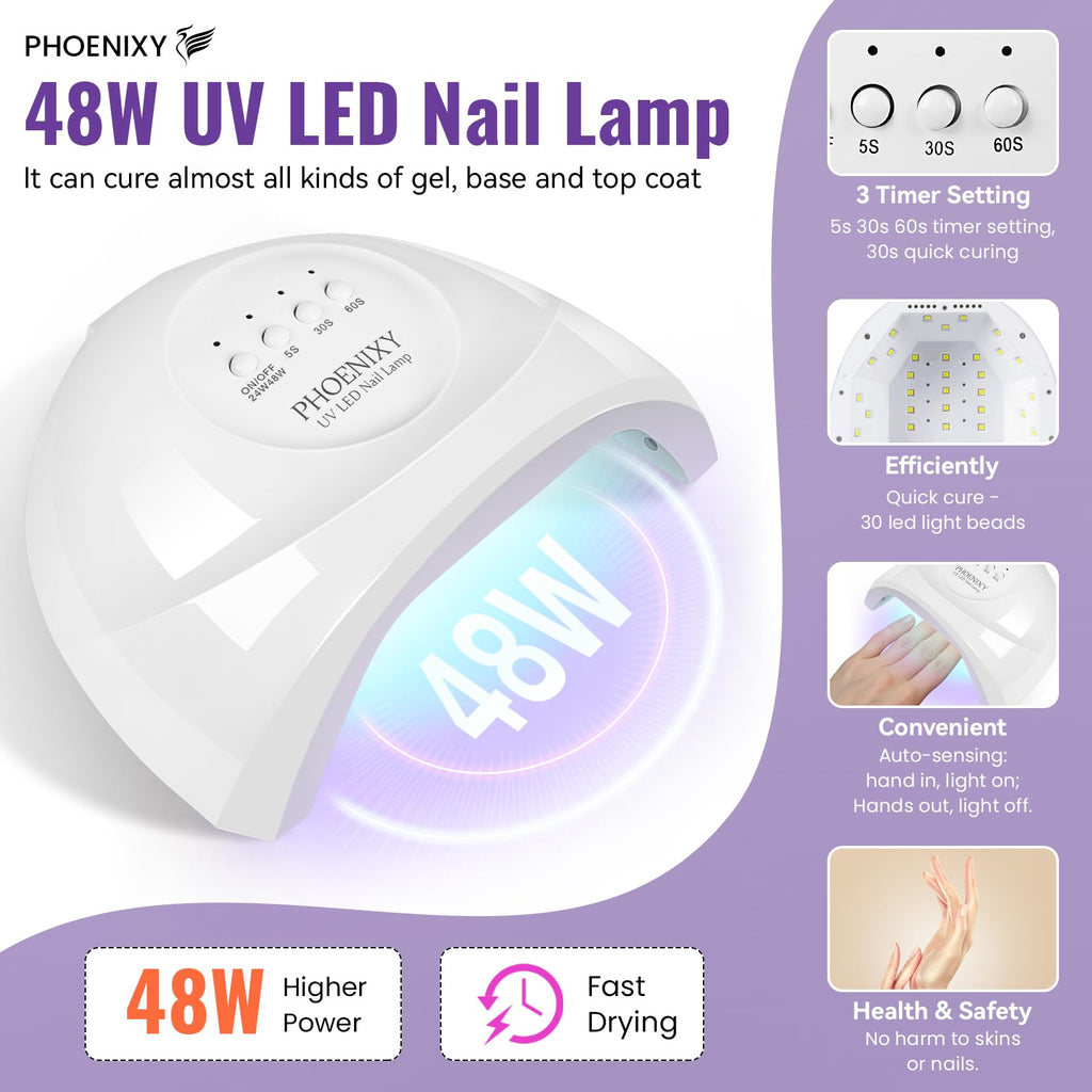PHOENXY 63-Pcs Gel Nail Polish Kit with UV Light & Drill — 45 Colors Manicure Starter Set