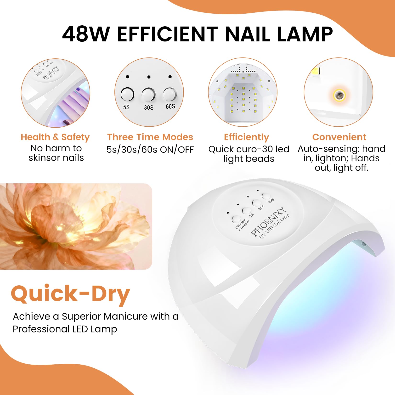 Phoenixy 71-Pcs Gel Nail Polish Kit with UV Light — 55 Nude Colors, 5 Bases & Top Coats
