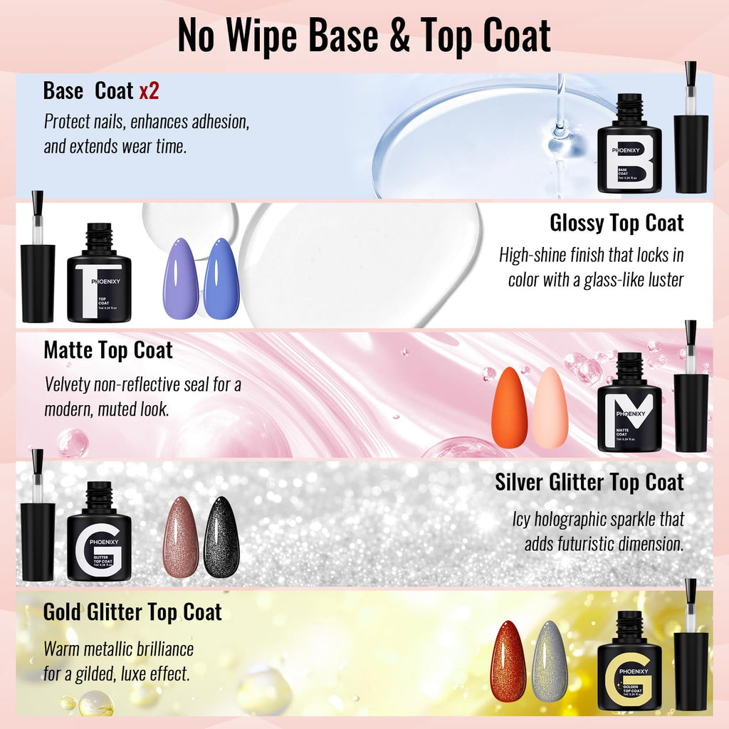 Phoenixy 44 Pcs Gel Nail Polish Set: 36 Colors + Base Coat & 4 Top Coats for All Seasons