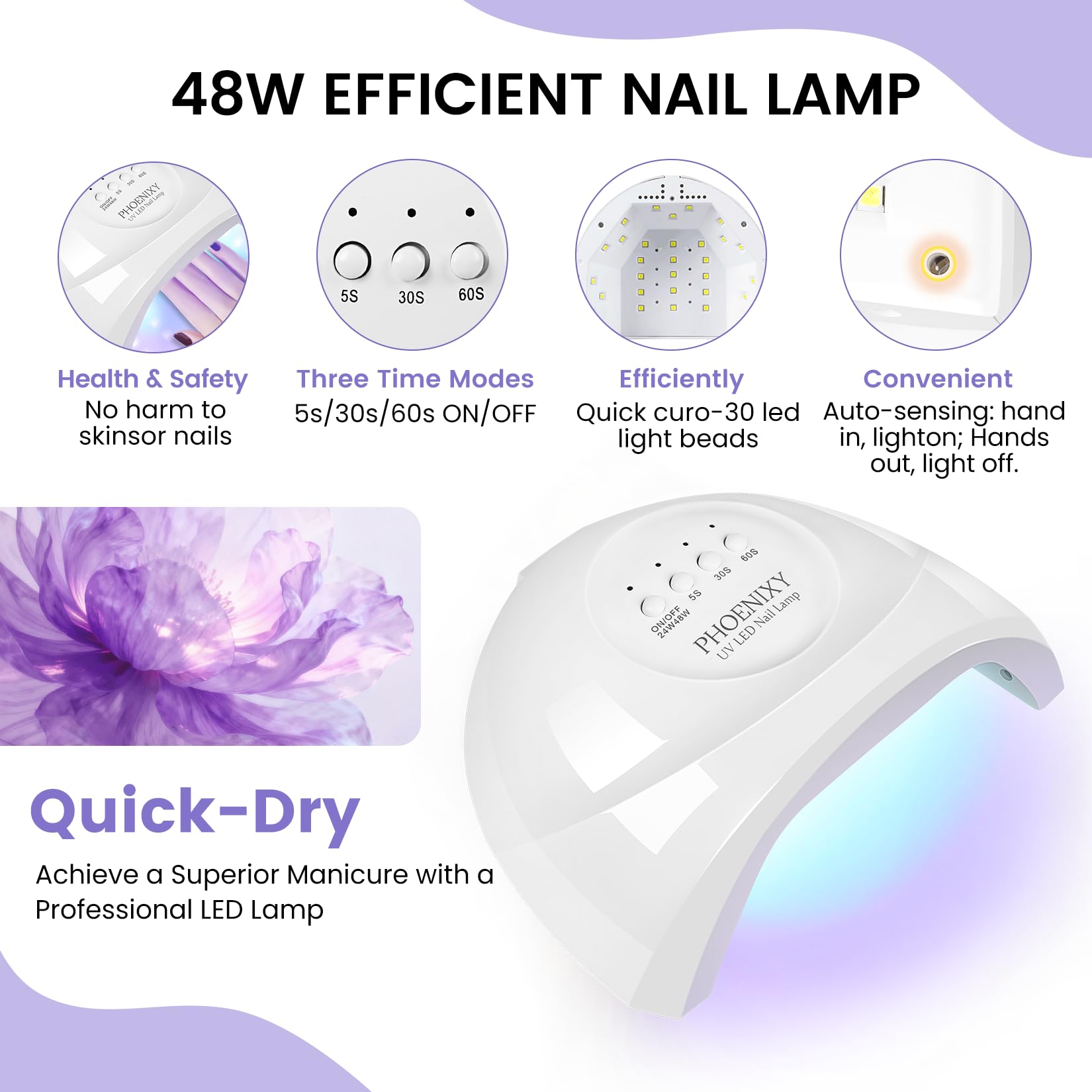 Phoenixy 65Pcs Gel Nail Kit with UV LED Lamp – 50 Colors, Base & Top Coat, Beginner Friendly