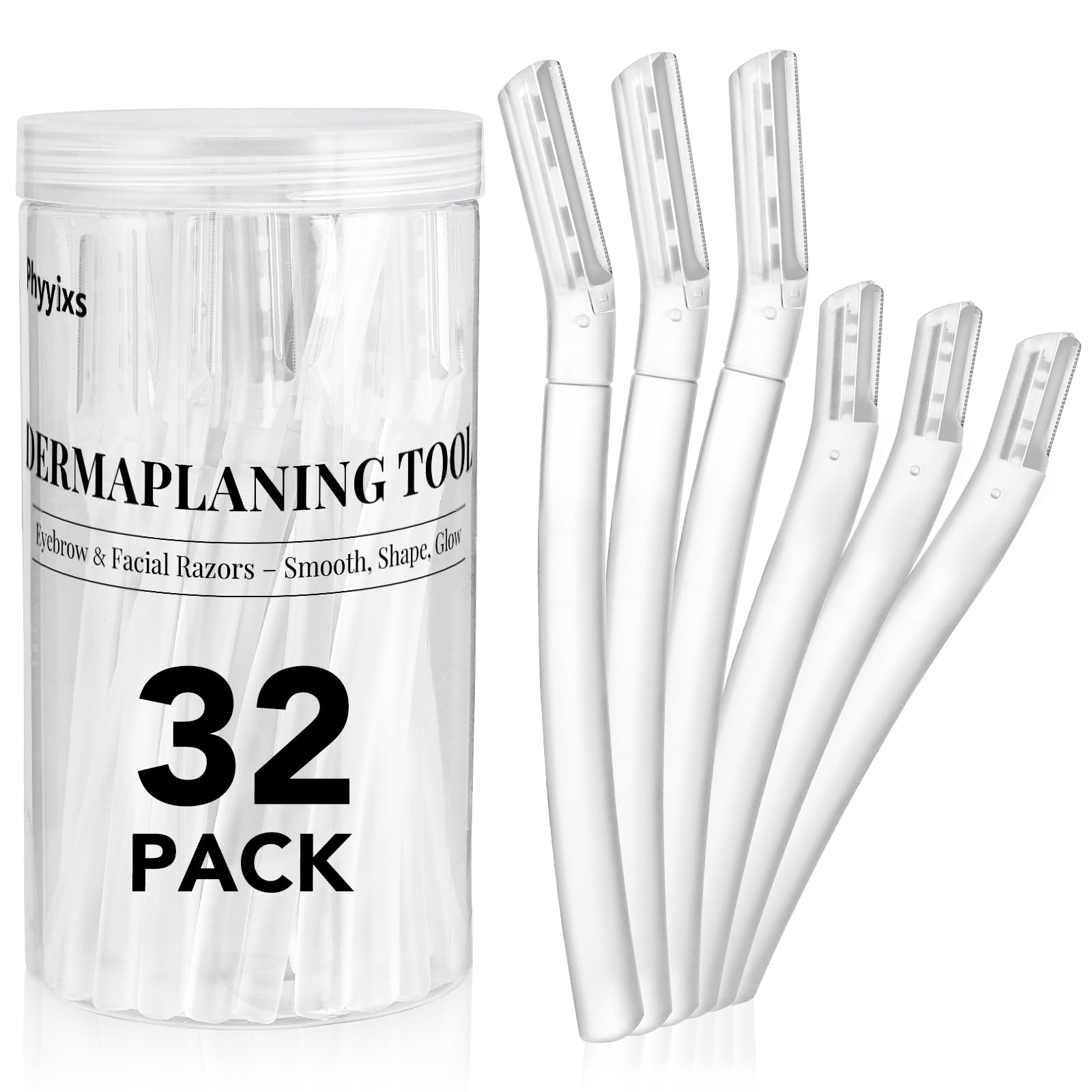 Phyyixs 32-Pack Face Razors for Women – Dermaplane & Eyebrow Razor Set, 24 Long + 8 Short Blades for Peach Fuzz Removal, Gentle Exfoliation, Stocking Stuffers