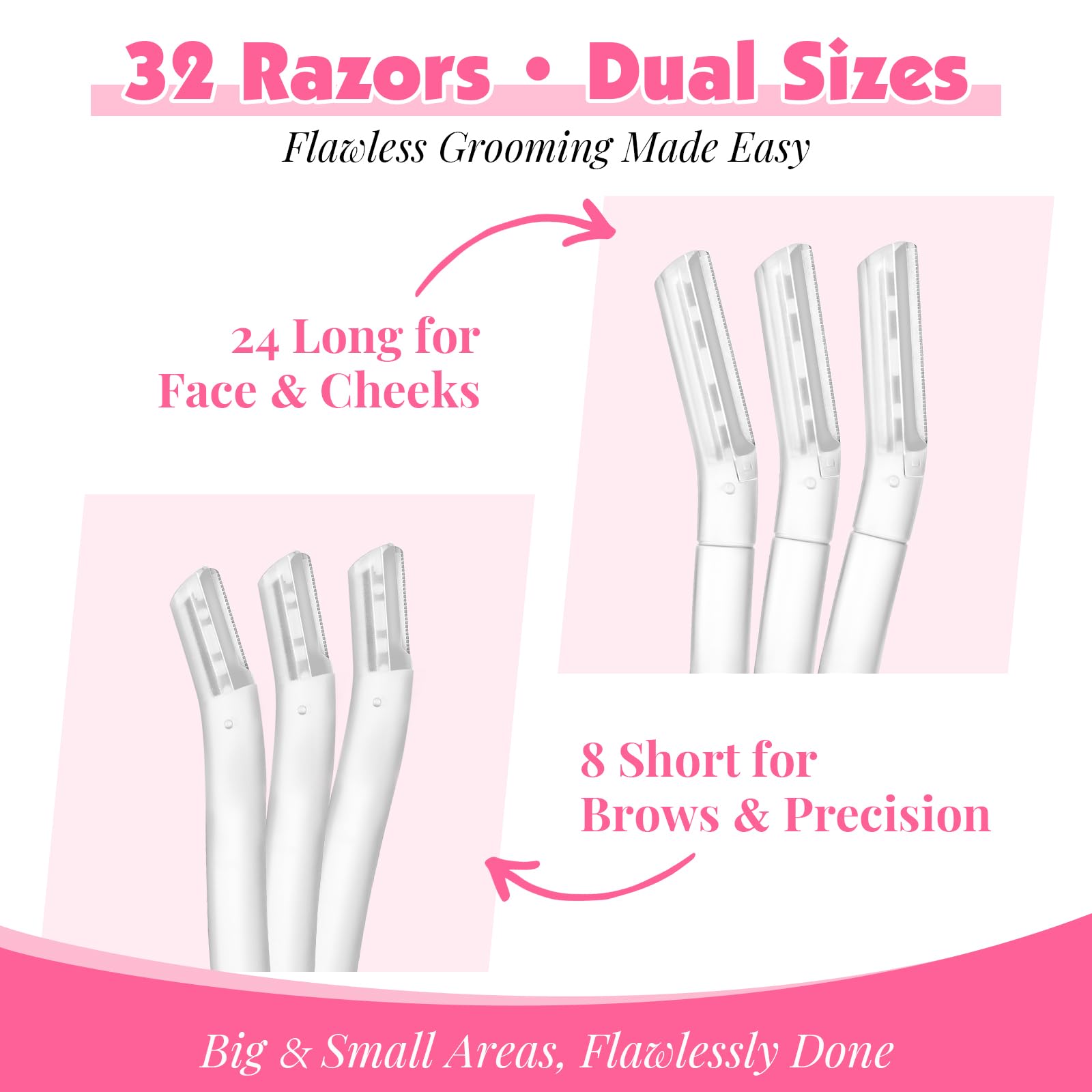Phyyixs 32-Pack Face Razors for Women – Dermaplane & Eyebrow Razor Set, 24 Long + 8 Short Blades for Peach Fuzz Removal, Gentle Exfoliation, Stocking Stuffers