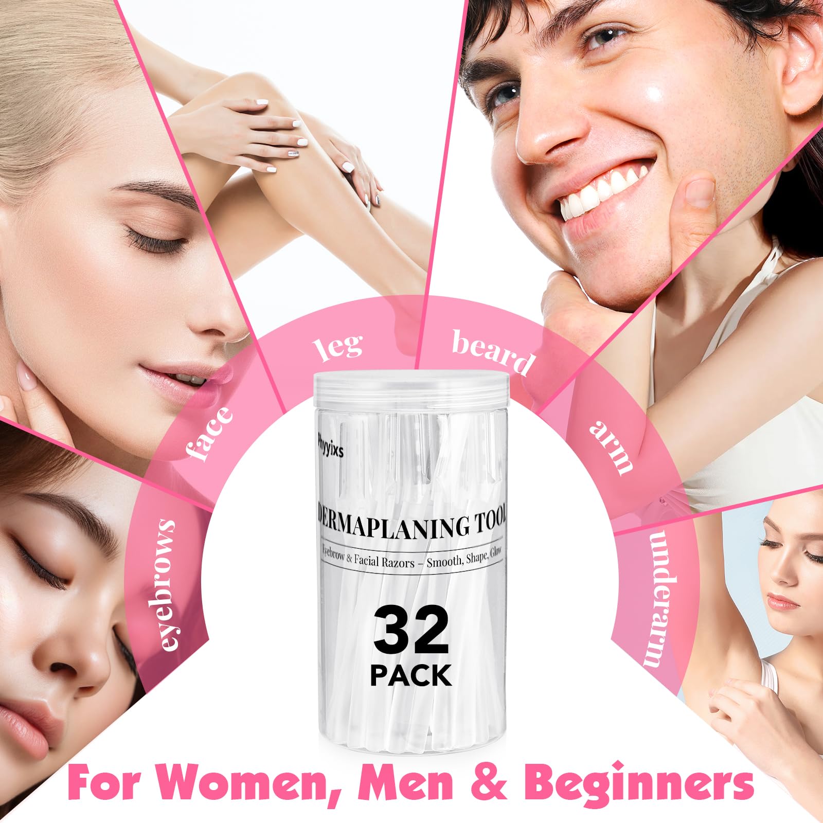 Phyyixs 32-Pack Face Razors for Women – Dermaplane & Eyebrow Razor Set, 24 Long + 8 Short Blades for Peach Fuzz Removal, Gentle Exfoliation, Stocking Stuffers