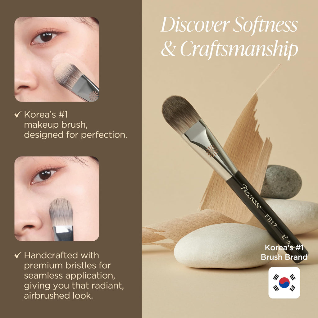 Piccasso FB17 Foundation Brush – Curved Bristles for Flawless Base (Liquid & Cream) | Korean Beauty Essential