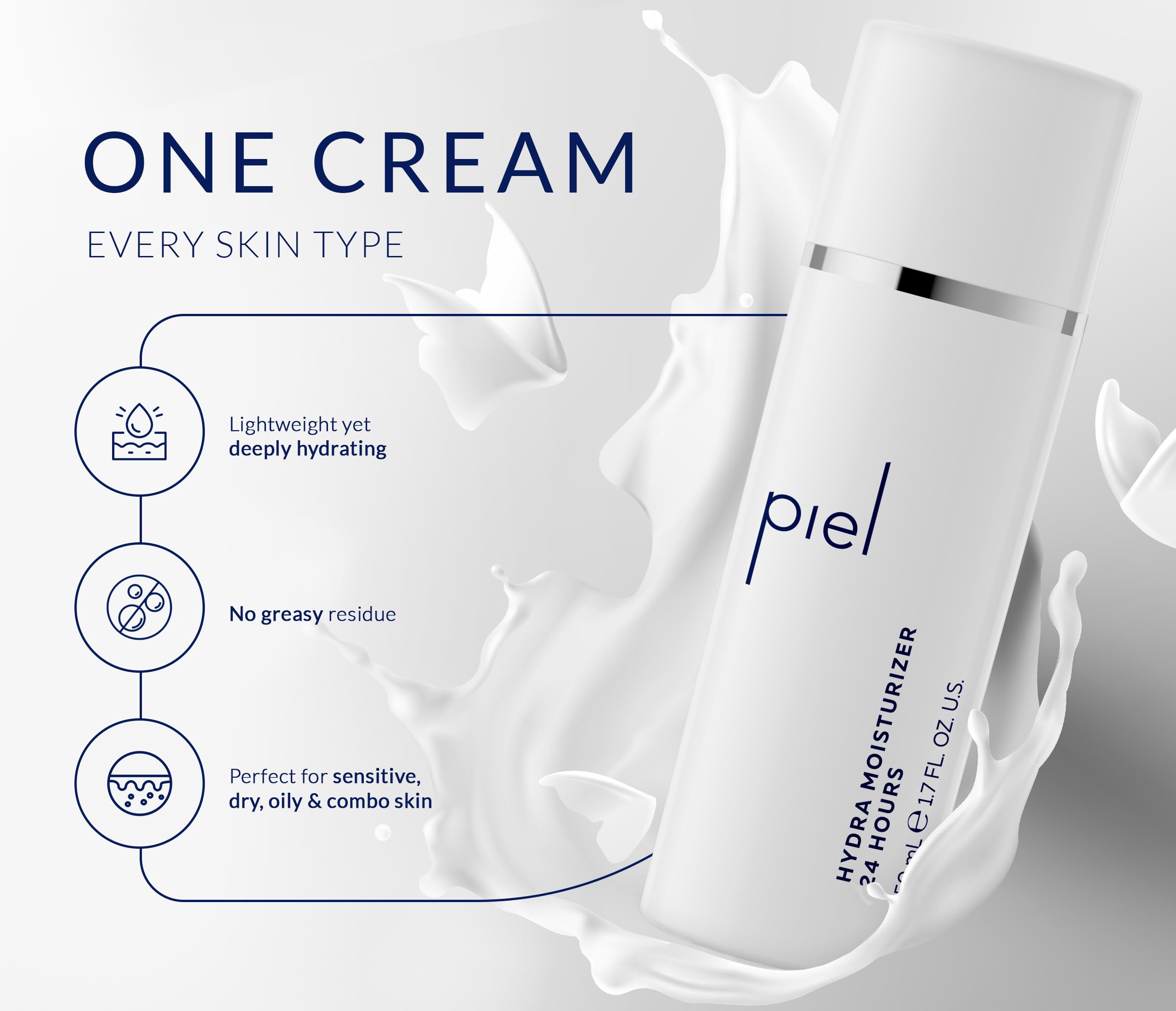 Piel by Miguelina Calderon Hydra Moisturizer 24Hrs – Lightweight Facial Cream with Beta Glucan & Niacinamide | All Skin Types