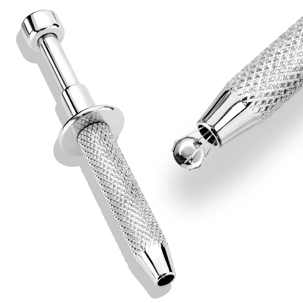 Pierced Owl Push-In Syringe Style Quad Prong Small Bead Holder – Stainless Steel Piercing Tool (2.75-inch or 4.8-inch Length)