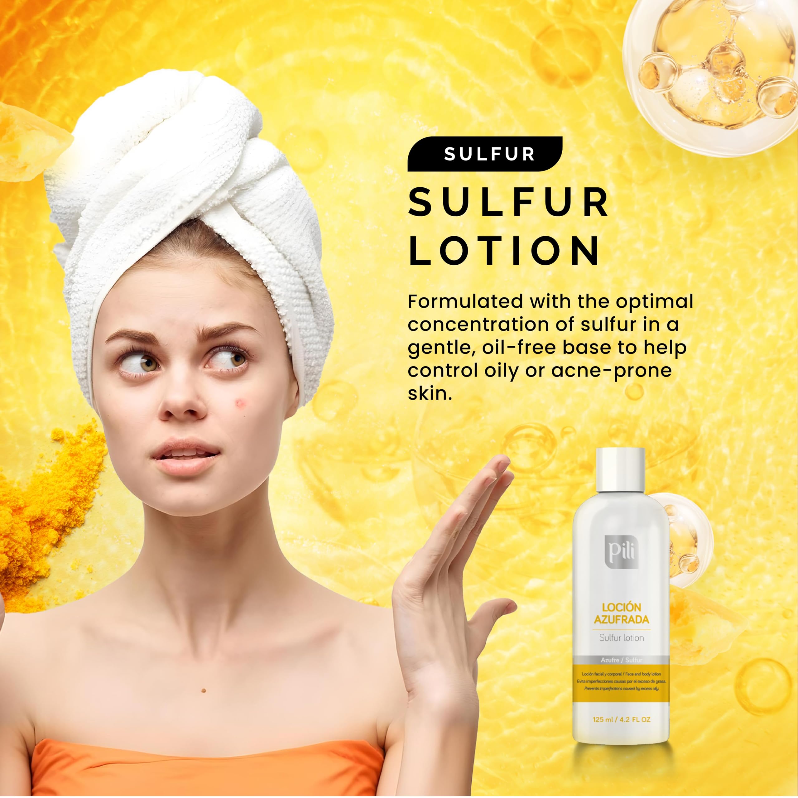 Pili Natural Pili Sulfur Lotion – Oil Control & Shine Reduction | Lightweight, Fast-Absorbing 4.2 fl oz (Pack of 2)