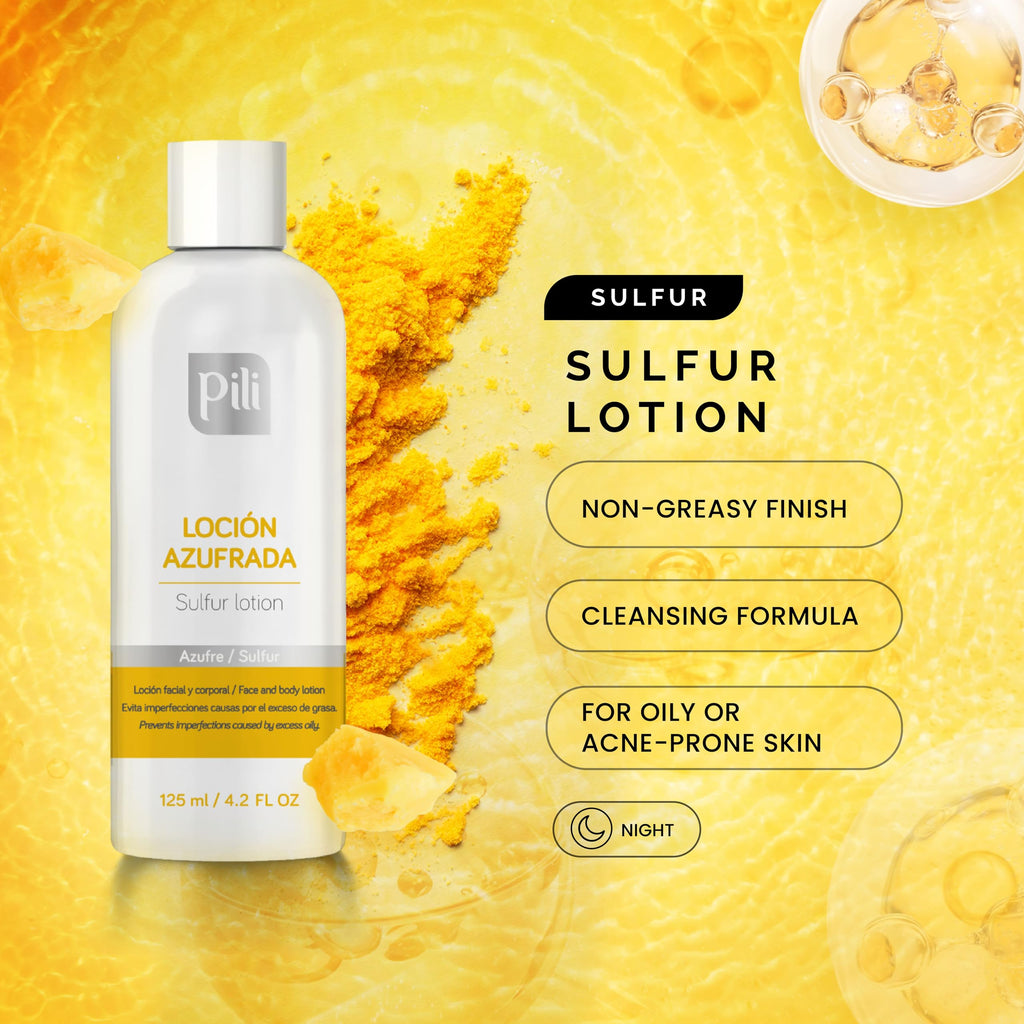 Pili Natural Pili Sulfur Lotion – Oil Control & Shine Reduction | Lightweight, Fast-Absorbing 4.2 fl oz (Pack of 2)