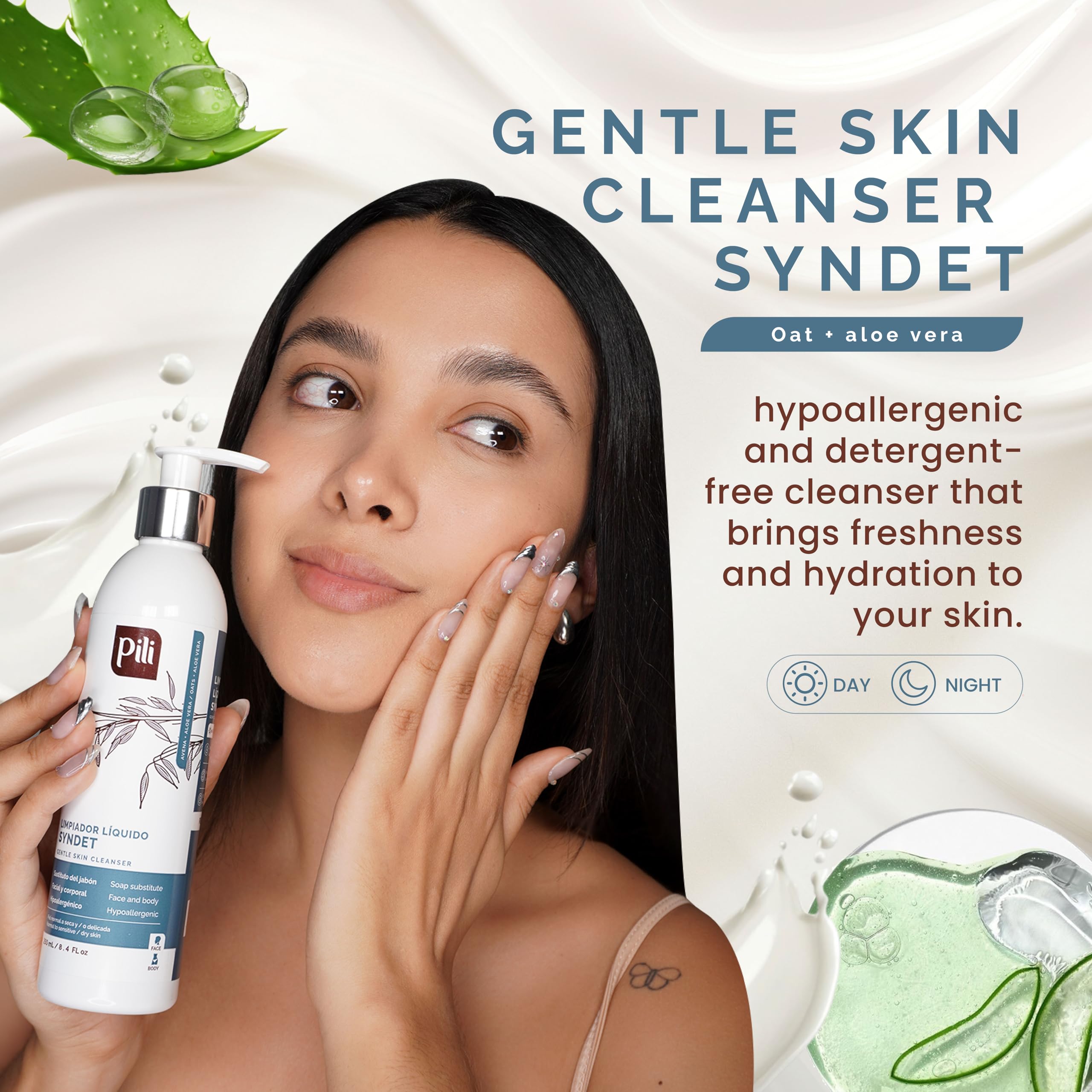 Pili Natural Syndet - Gentle Skin Cleanser with Oatmeal & Aloe Vera | Hypoallergenic for Sensitive Skin | 8.4 fl oz x2
