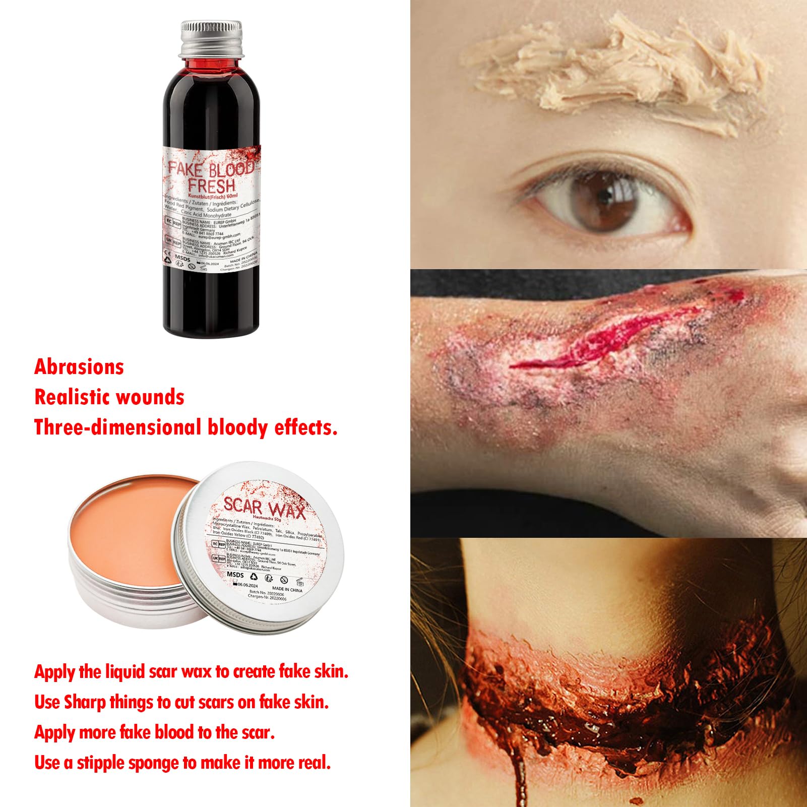 PillyBalla Professional Halloween SFX Makeup Kit – Wound Wax, Fake Blood, 12 Colors