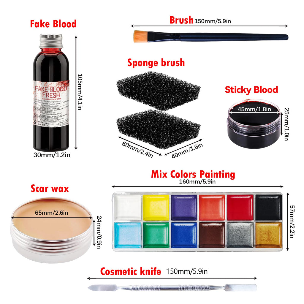 PillyBalla Professional Halloween SFX Makeup Kit – Wound Wax, Fake Blood, 12 Colors