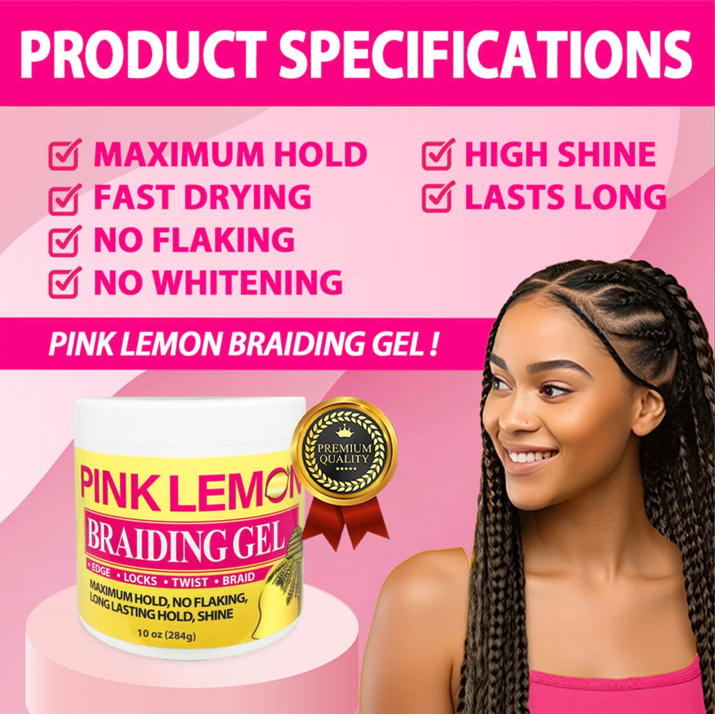PINK LEMON Braiding Gel - Maximum Hold, High Shine, No Flaking | 10 oz