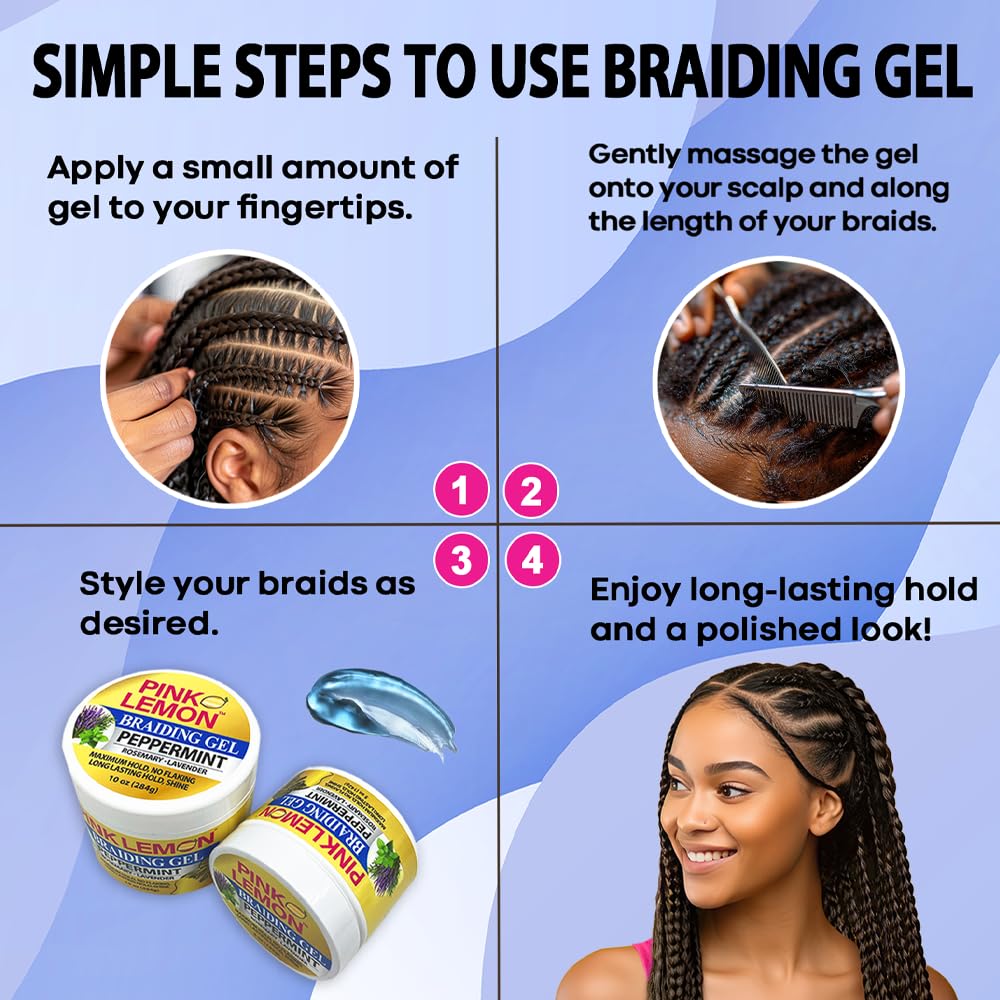 PINK LEMON Braiding Gel Peppermint – Maximum Hold, No Flaking, High Shine (10 oz)