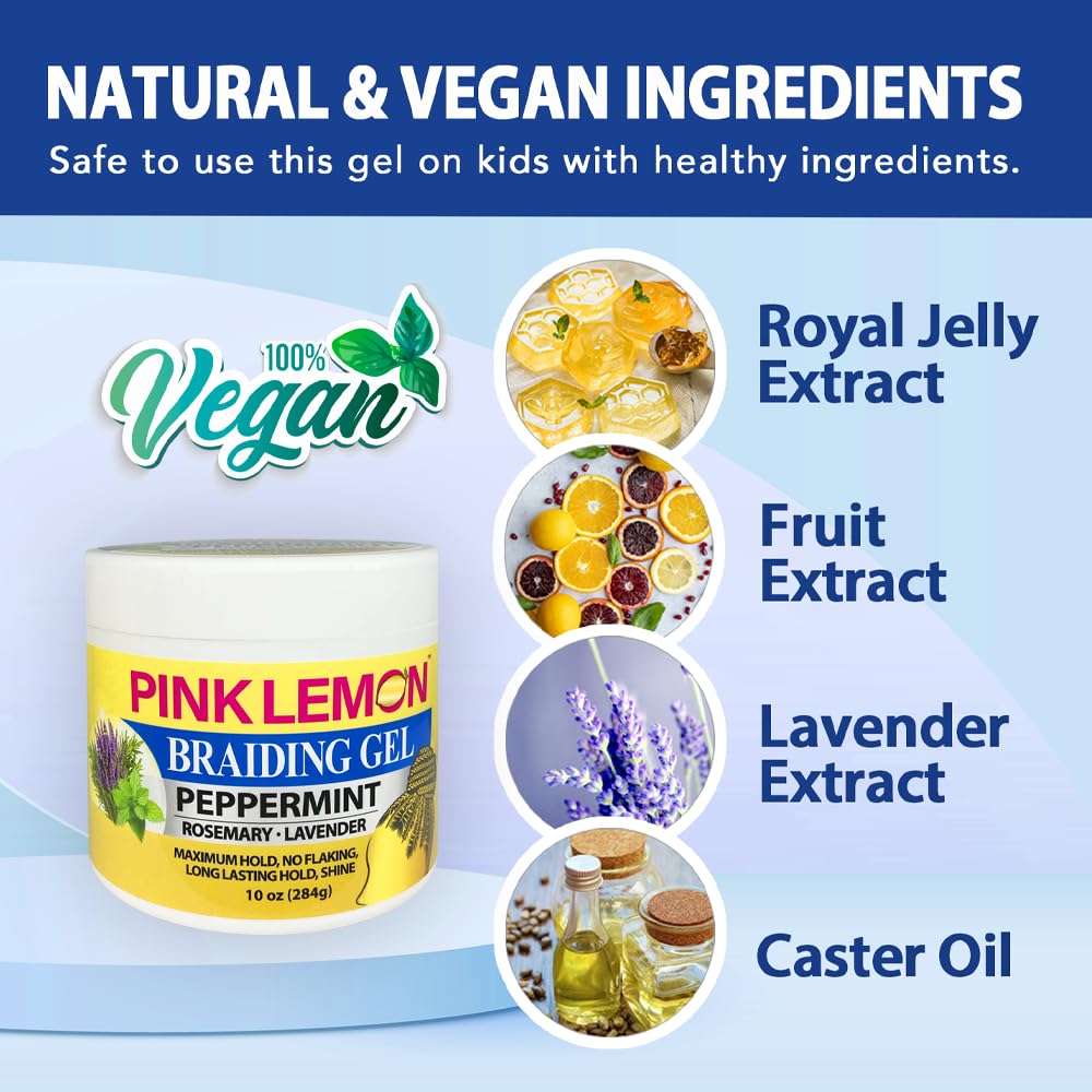 PINK LEMON Braiding Gel Peppermint – Maximum Hold, No Flaking, High Shine (10 oz)