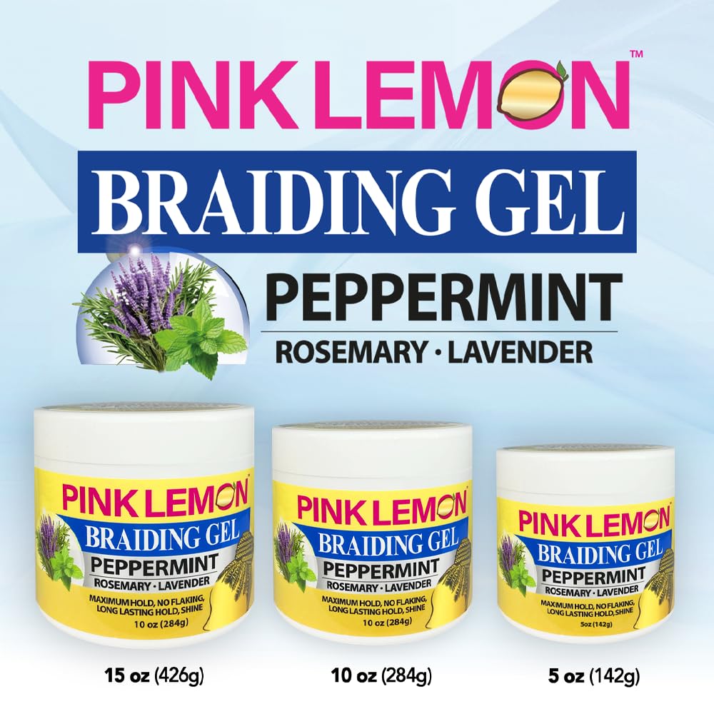 PINK LEMON Braiding Gel Peppermint – Maximum Hold, No Flaking, High Shine (10 oz)