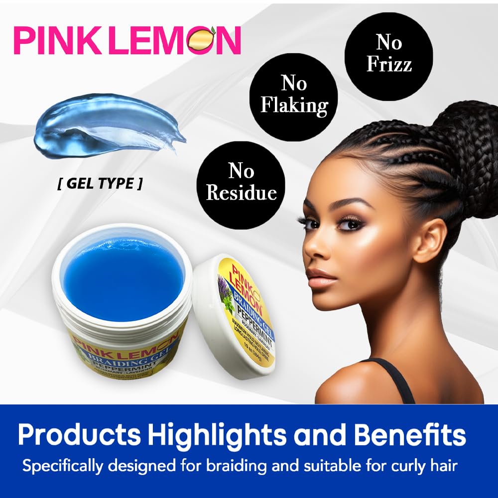 PINK LEMON Braiding Gel Peppermint – Maximum Hold, No Flaking, High Shine (10 oz)