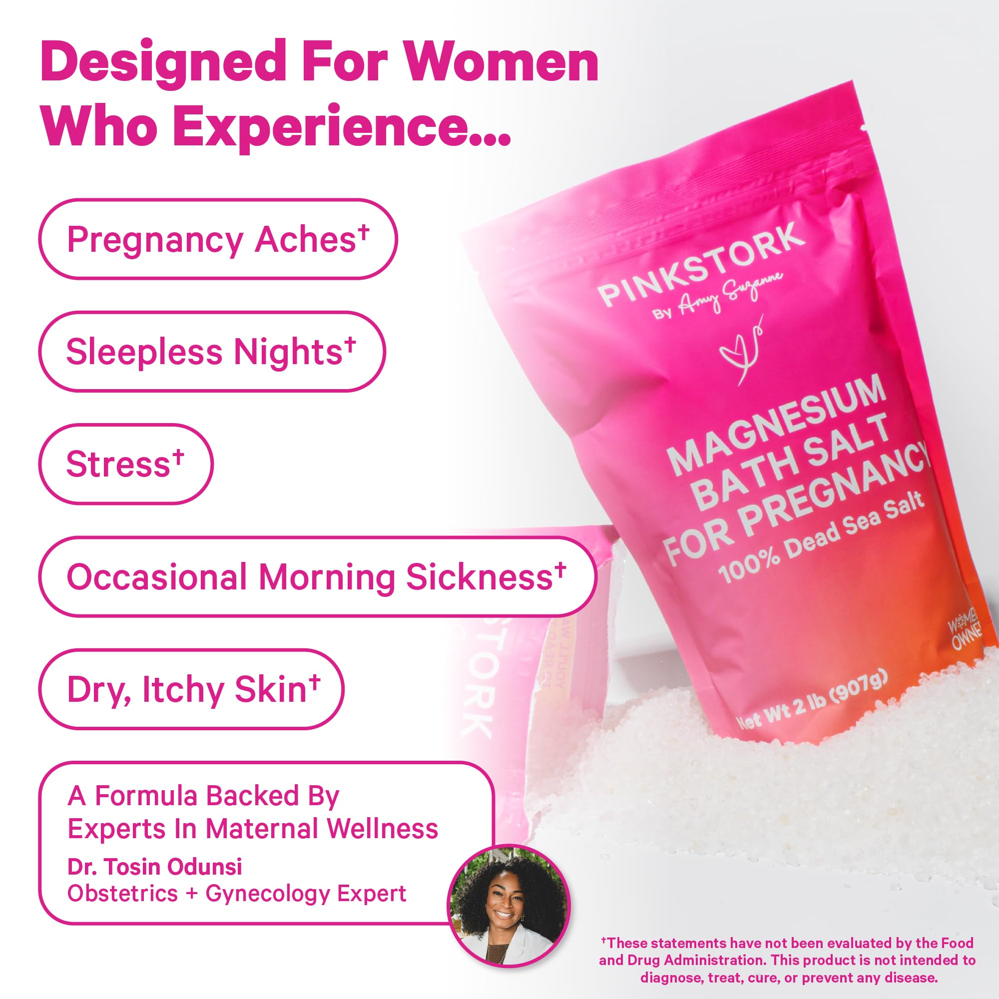 Pink Stork Pregnancy Bath Soak – Unscented Dead Sea Magnesium Flakes (2 lb)