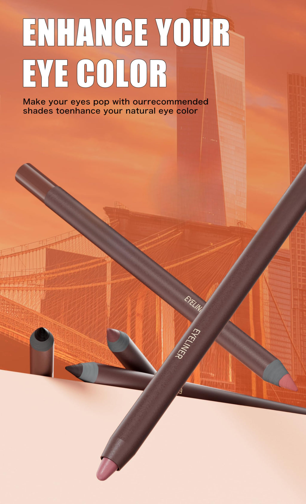 Pinkiou 5 Colors Eyeliner Pencil Set — 24H Waterproof & Smudge-Proof for Brows and Eyes